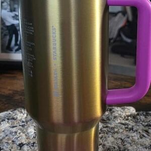 Starbucks Metallic Gold Mug with Vibrant Pink Handle
